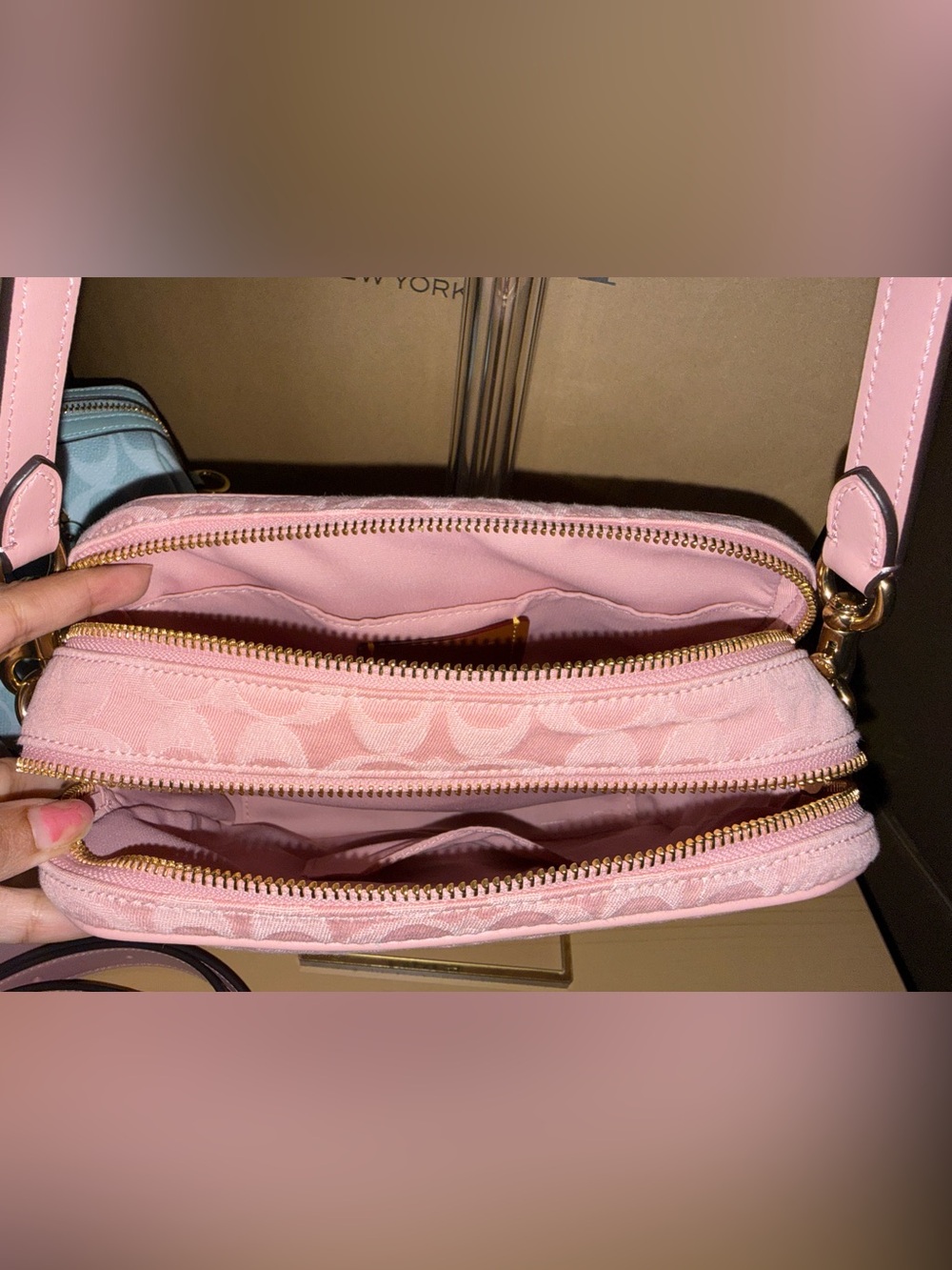 Coach Outlet Carey Crossbody Bag In Signature Pink Denim - Picture 12 of 15